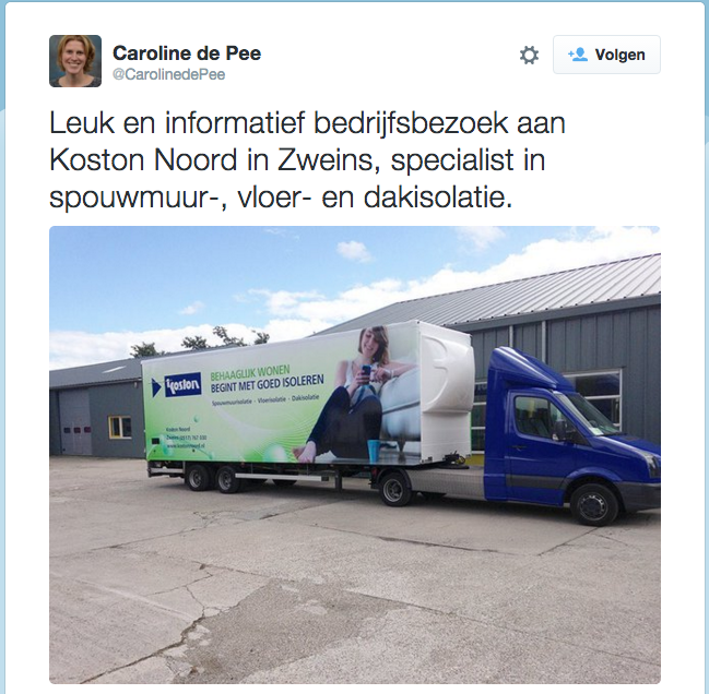 Tweet wethouder de Pee 